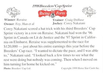 1999 Horse Star Breeders' Cup 1998 #NNO Reraise Back